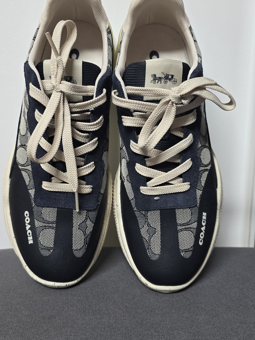 Coach Signature Logo Panel Sneakers in Navy and Cream - Picture 3 of 7